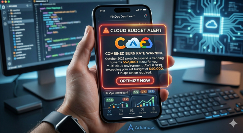 A screenshot of a Cloud Budget Alert notification on a mobile phone